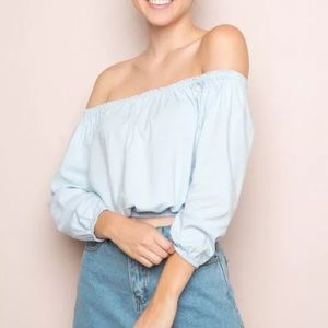 Brandy Melville Light Blue Crop off-shoulder Top